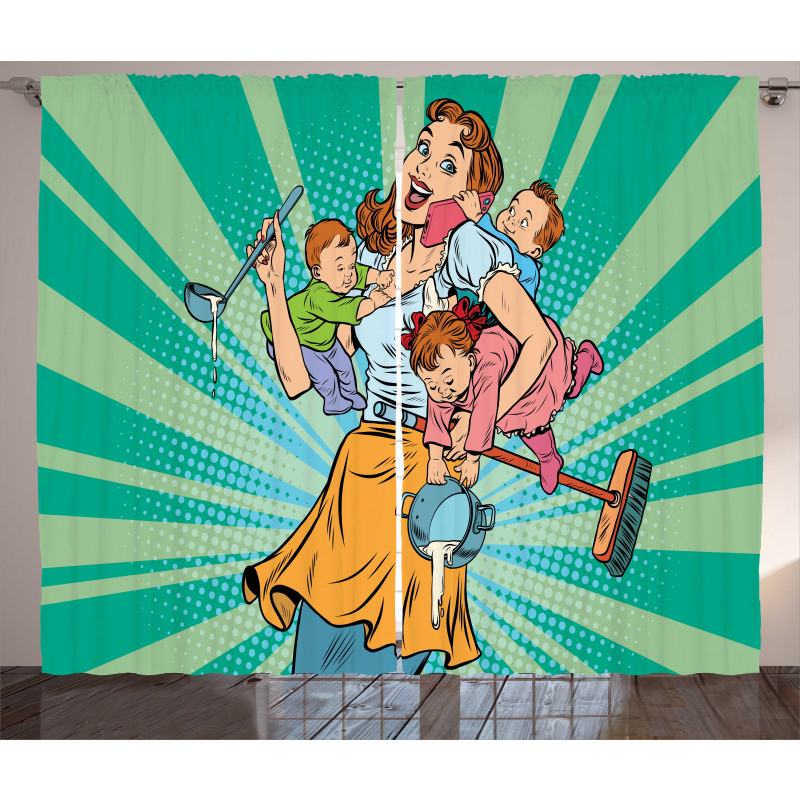 House Chores Kids Pop Art Curtain