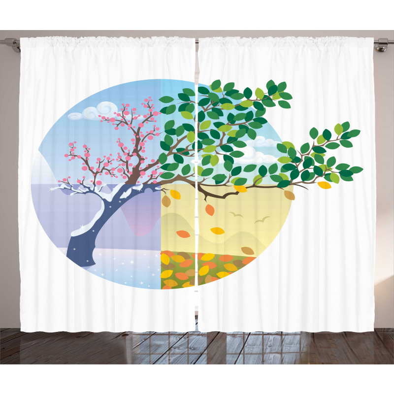 Cartoon Cycle of the Seasons Curtain