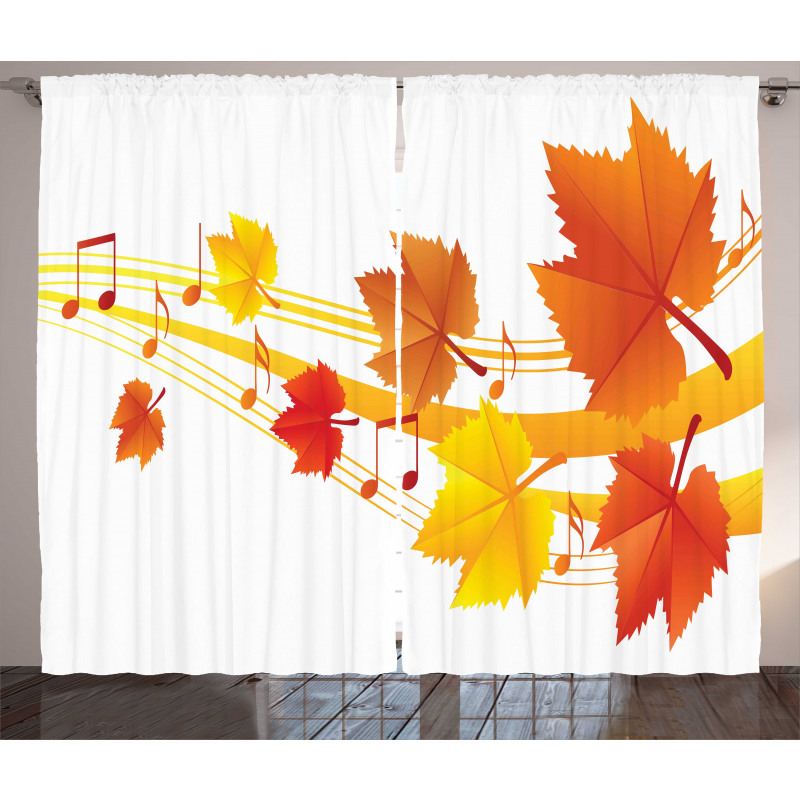 Dried Leaves Musical Notes Curtain