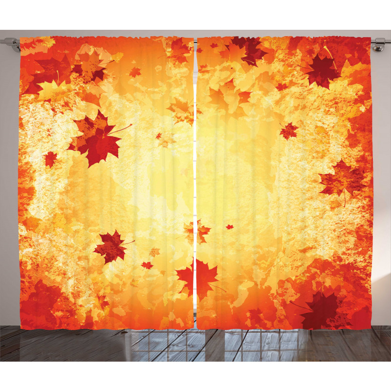 Abstract Grunge Maple Leaves Curtain