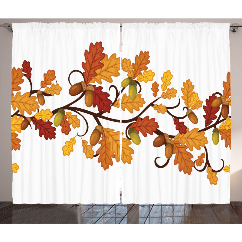 Autumn Oak Leaves and Acorns Curtain