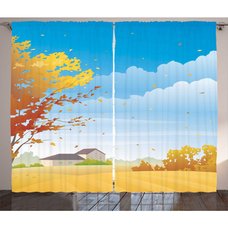 Autumn Fields Tree Farmhouse Curtain