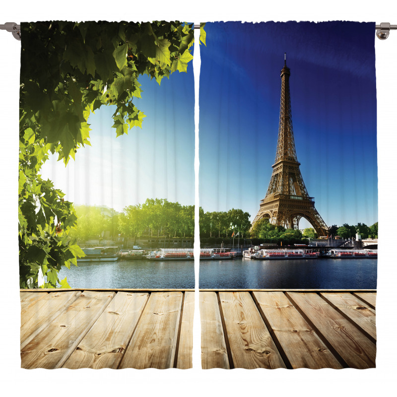 Eiffel Tower Wood Pier Seine Curtain