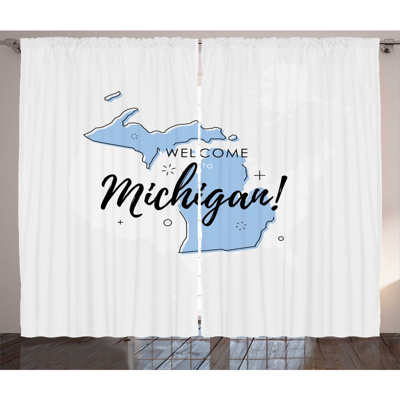 Minimal Perde İçi Boyalı Michigan Haritası ile İşaretler