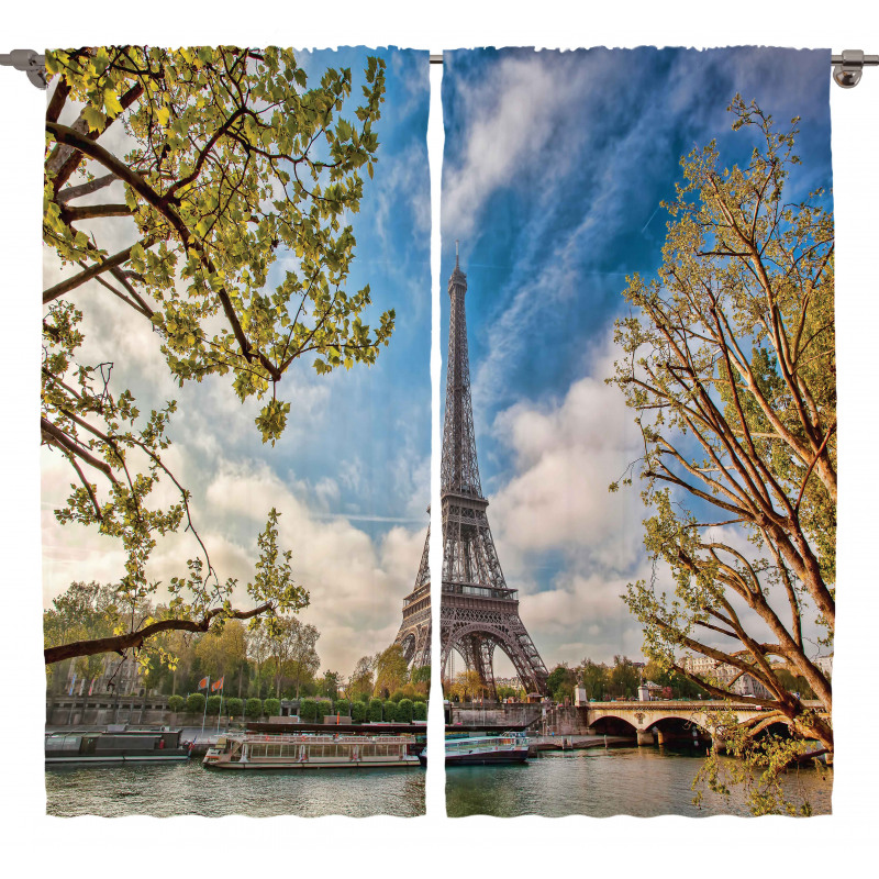 Paris Cloudy Sky Eiffel Tower Curtain