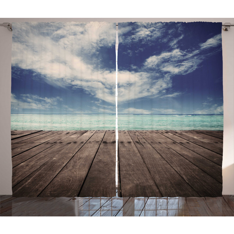 Ocean Cloudy Sky Wooden Pier Curtain