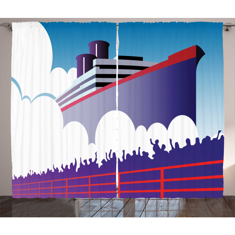 Large Ship with Harbor People Curtain