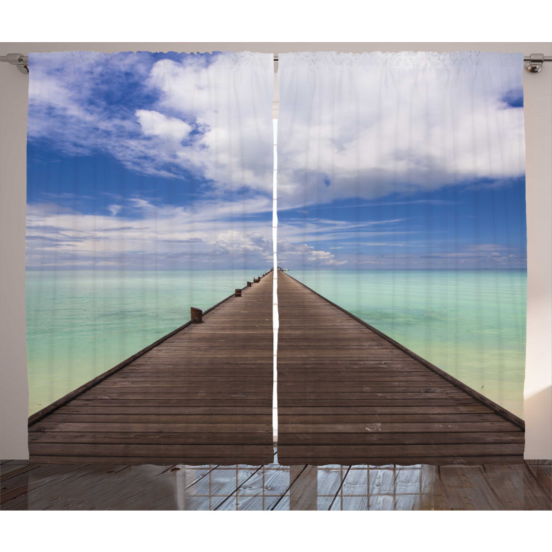 Peaceful View Long Jetty Ocean Curtain