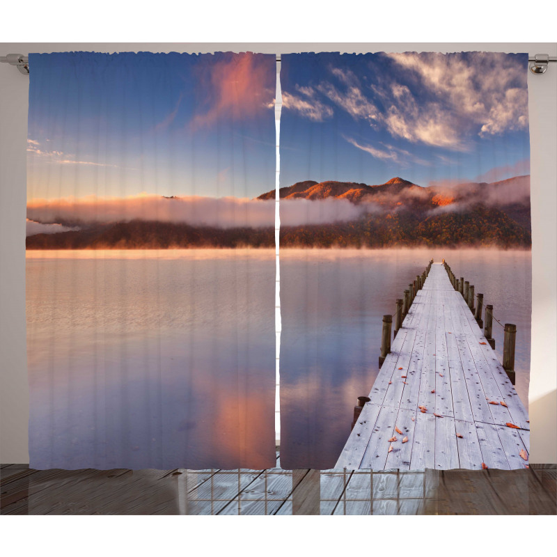 Japanese Lake Autumn Sunrise Curtain