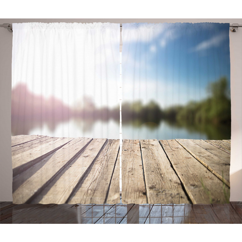 Grunge Wood Pier Blurred Photo Curtain