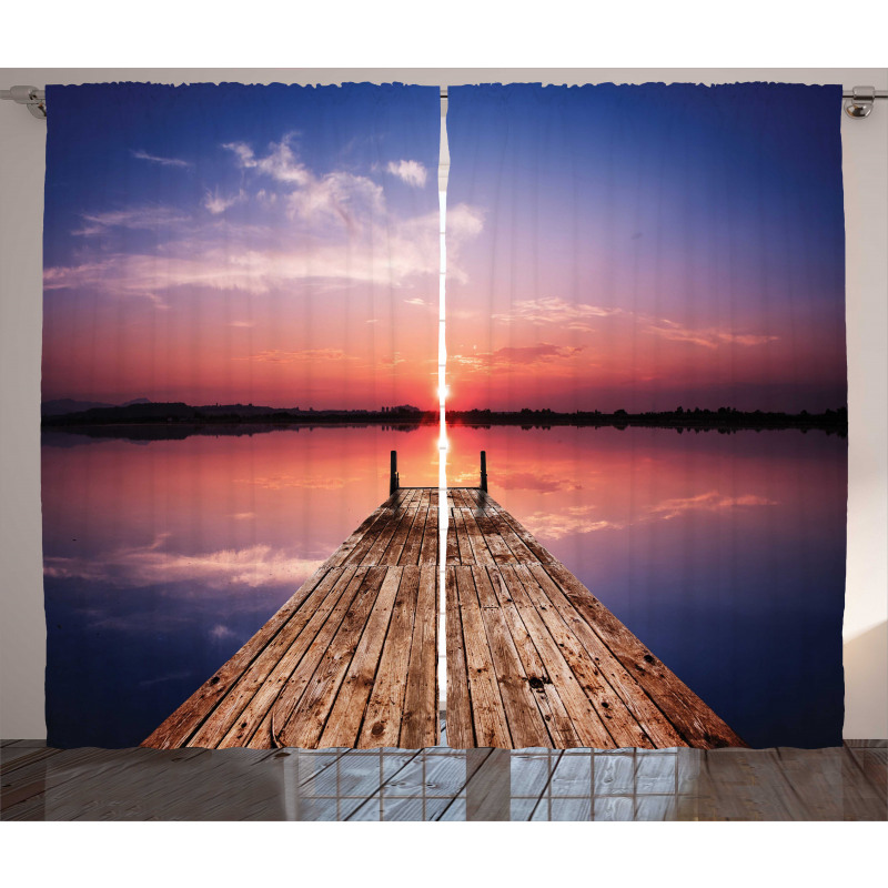 Panoramic Lake Old Pier Sunset Curtain