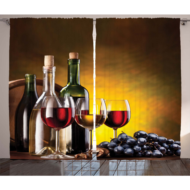 Grapes Bottles and Glasses Curtain