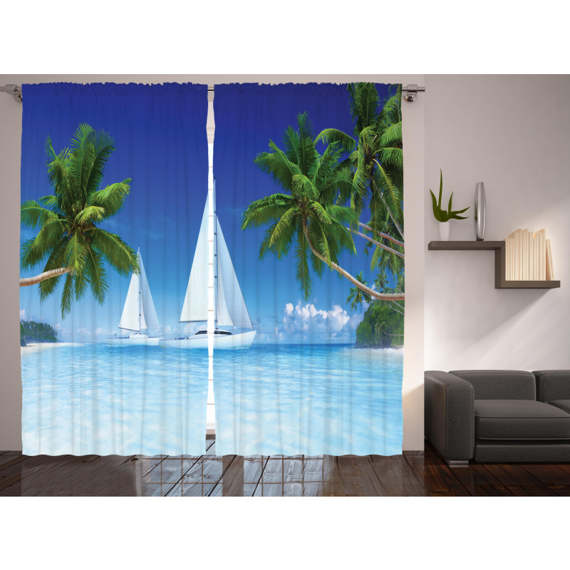 Palm Trees and Sailboats Curtain
