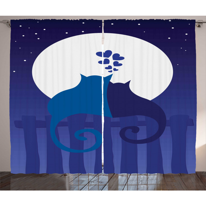 Cats in Love at Night Cartoon Curtain