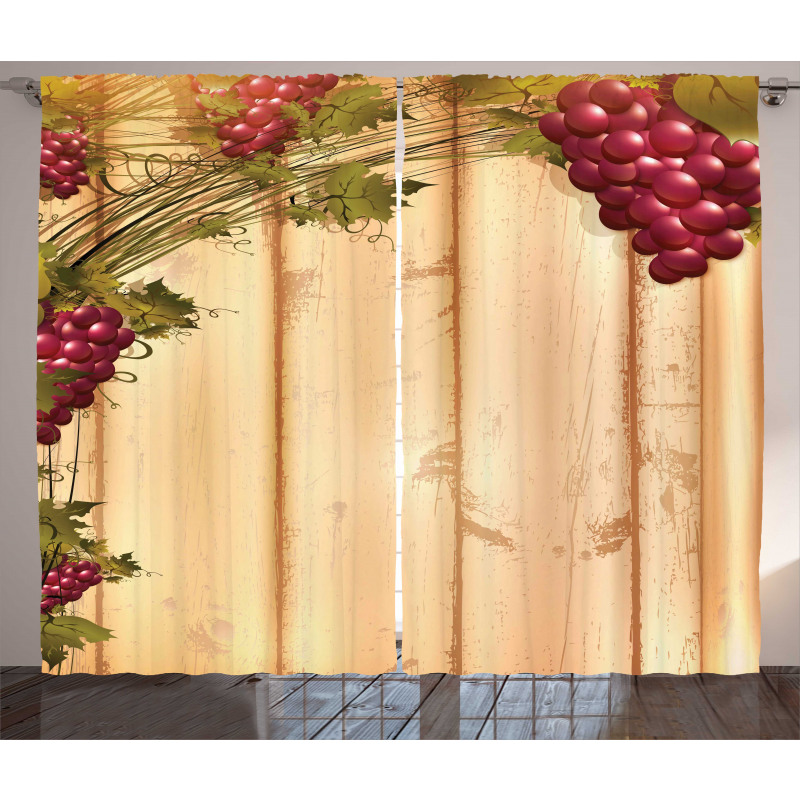 Grapes Wooden Illustration Curtain