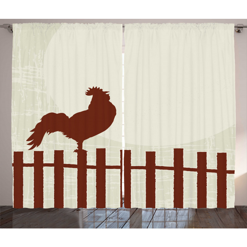 Rooster Silhouette Grunge Curtain