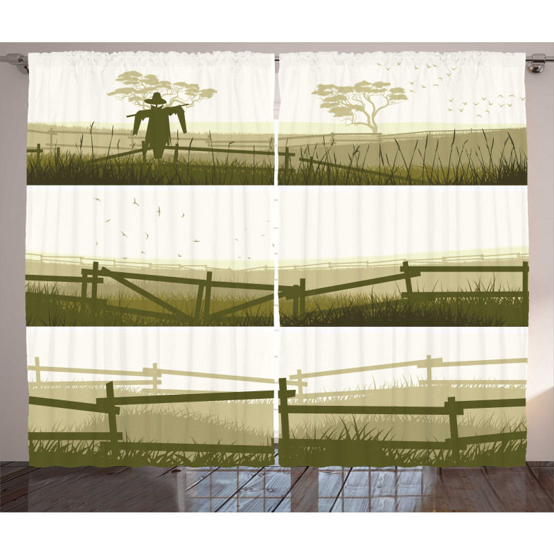 Farm Fields Scarecrow Grass Curtain