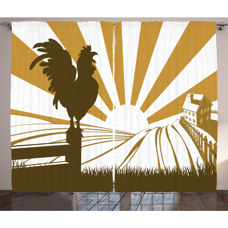 Rooster Retro Country Sunrise Curtain