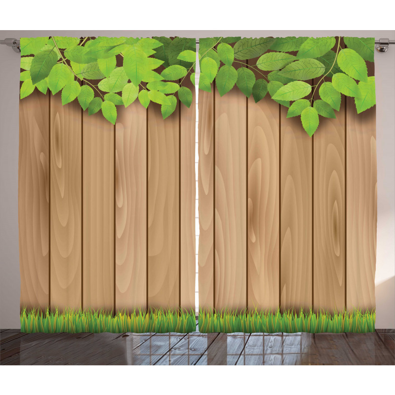 Leafy Tree Branch Grass Fence Curtain