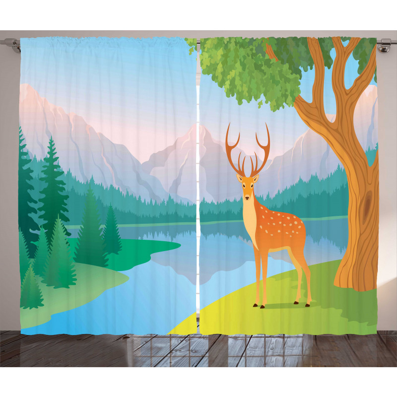 Deer Mountain Landscape Curtain