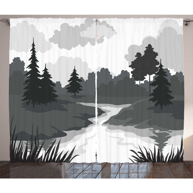 Greyscale Landscape Curtain