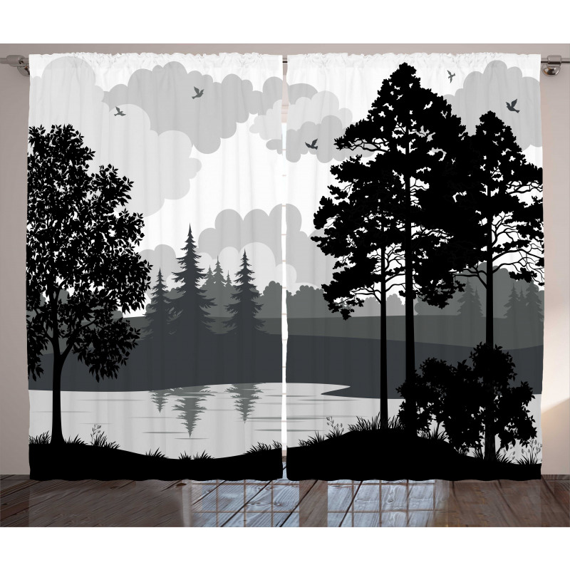 Tree River Flying Bird Curtain