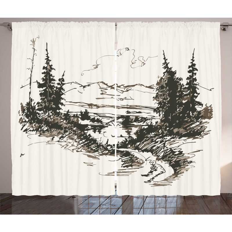 Forest Landscape Sketch Curtain