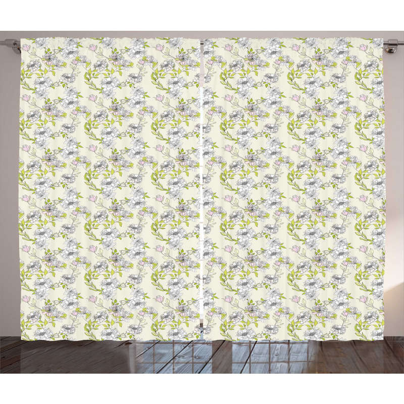 Romantic Floral Leaves Art Curtain