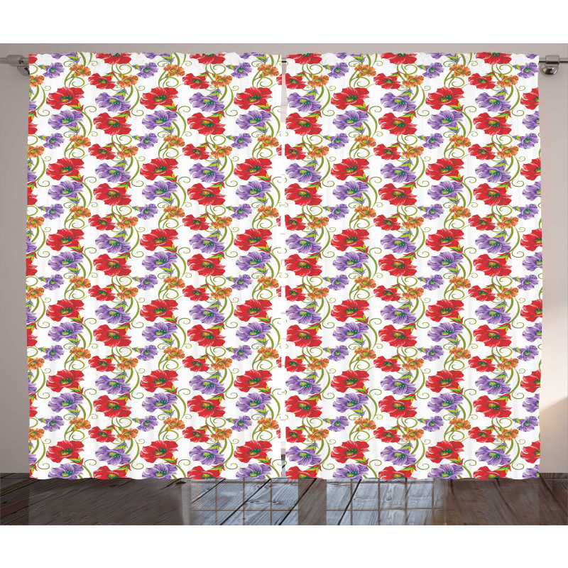 Vivid Flowers Art Curtain