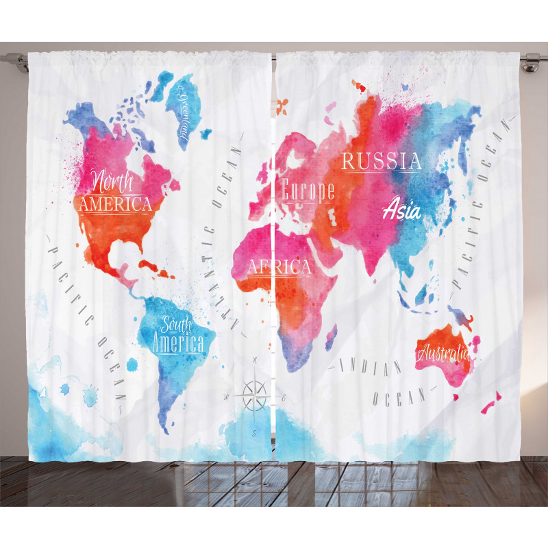 Watercolored World Map Curtain