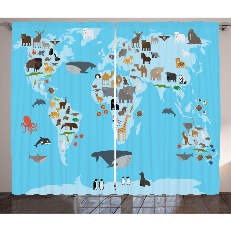 Guide Animals World Map Curtain