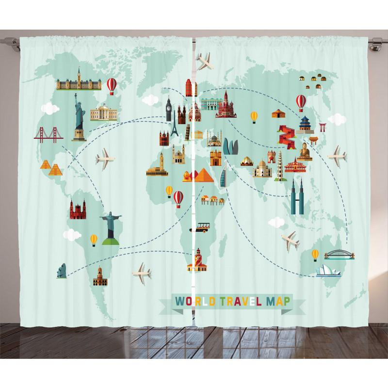 Famous World Travel Map Curtain