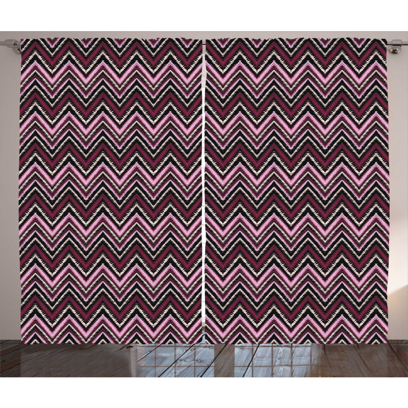 Abstract Bold Zigzags Art Curtain