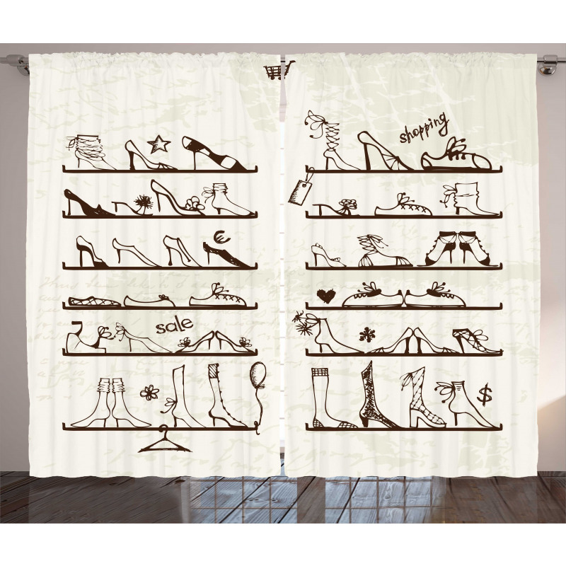 Feminine Shoes Shelves Curtain