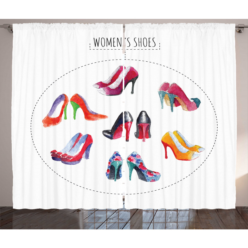 Watercolor Shoe Pairs Curtain