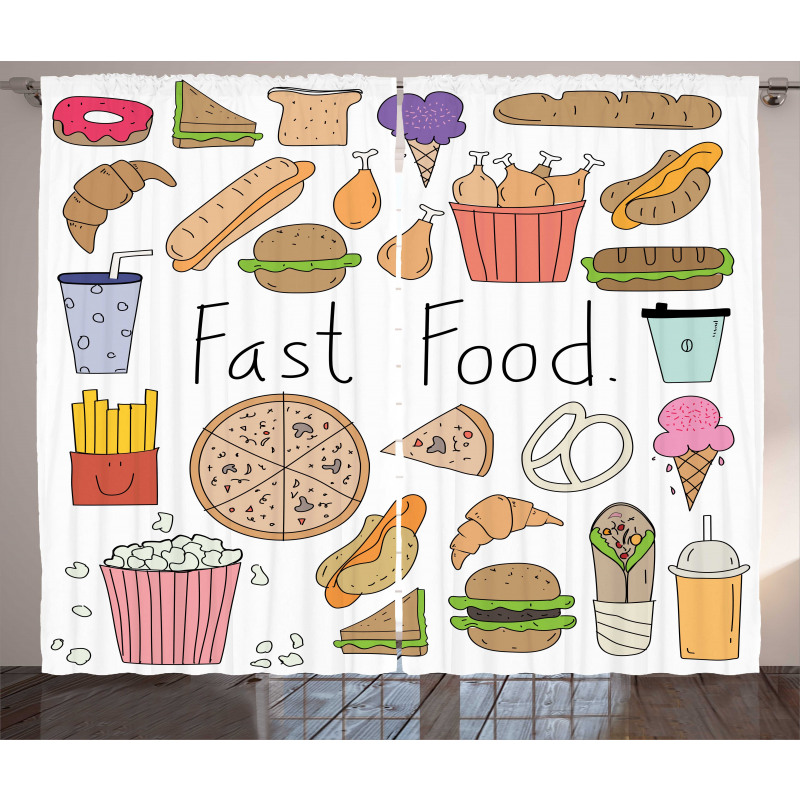 Fast Food Lettering Doodle Curtain