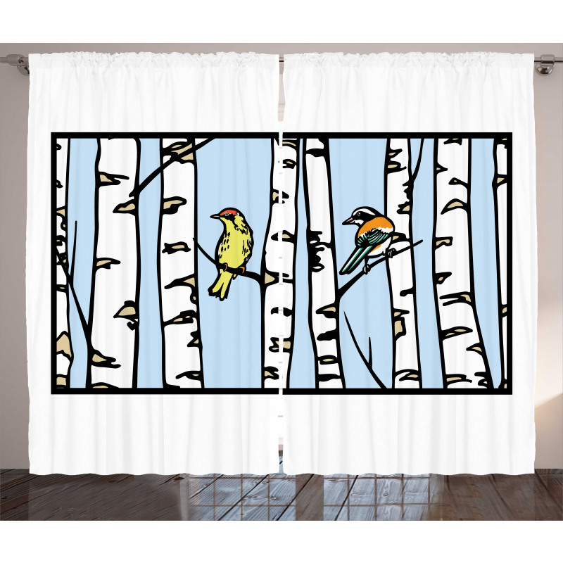 Birch Tree Drawing Bark Style Curtain