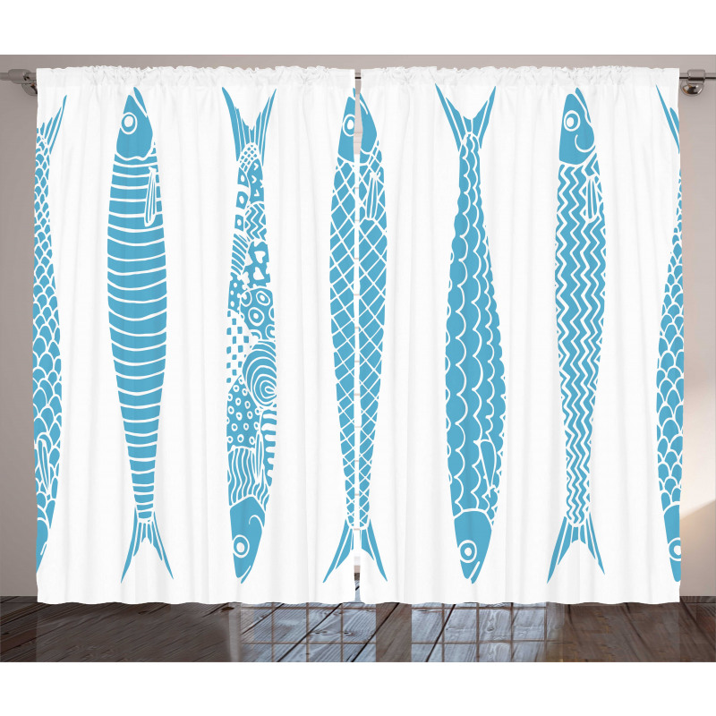 Sardine Fish Doodle Oceanic Curtain