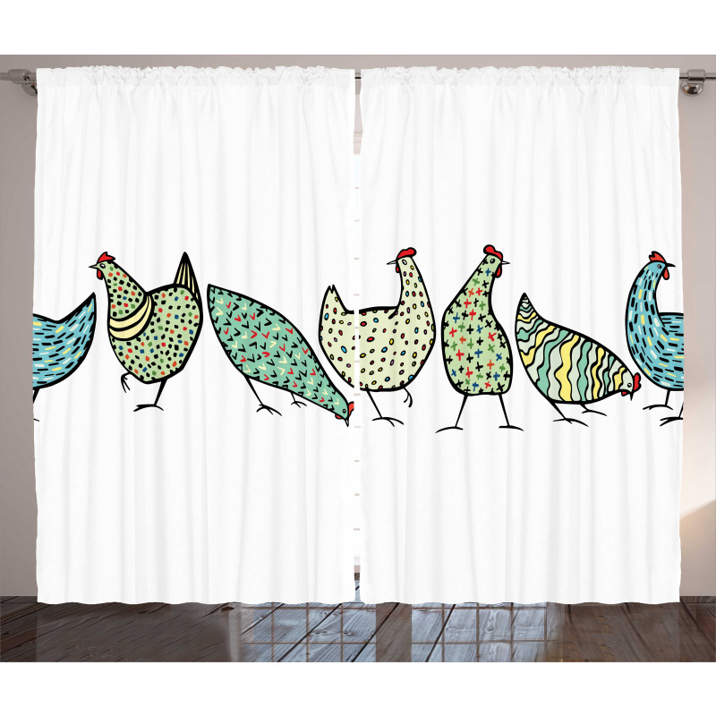 Farm Hen with Ornaments Curtain