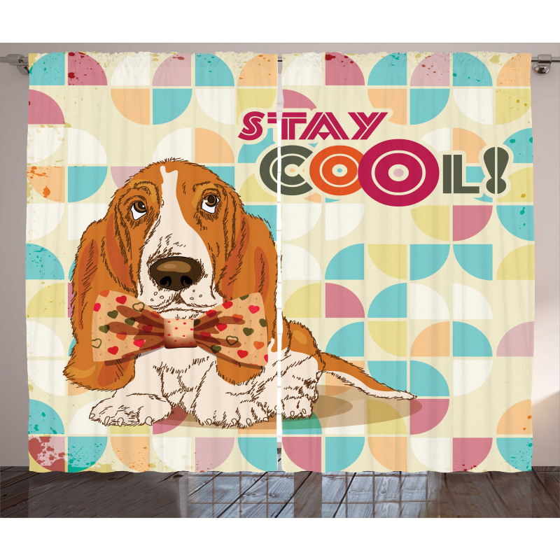 Basset Hound Dog with Bow Curtain