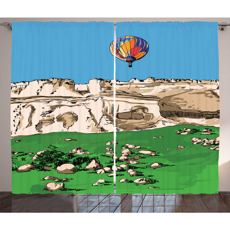 Mountains and Air Balloon Curtain