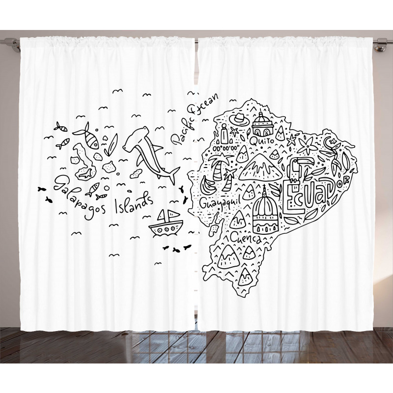 Infographic Doodle Line Map Curtain