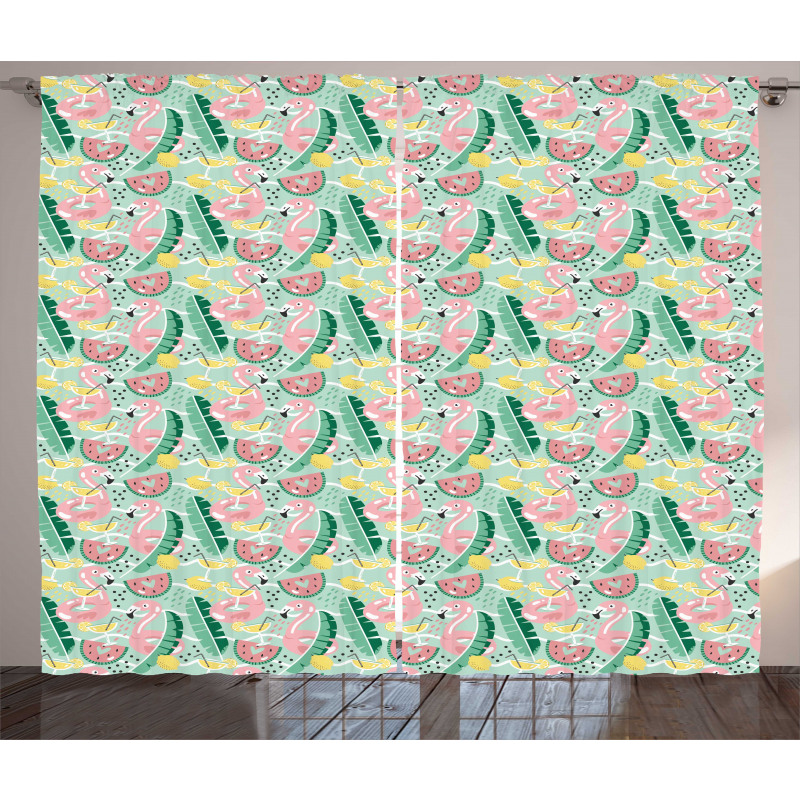 Tropic Flamingo and Cocktail Curtain