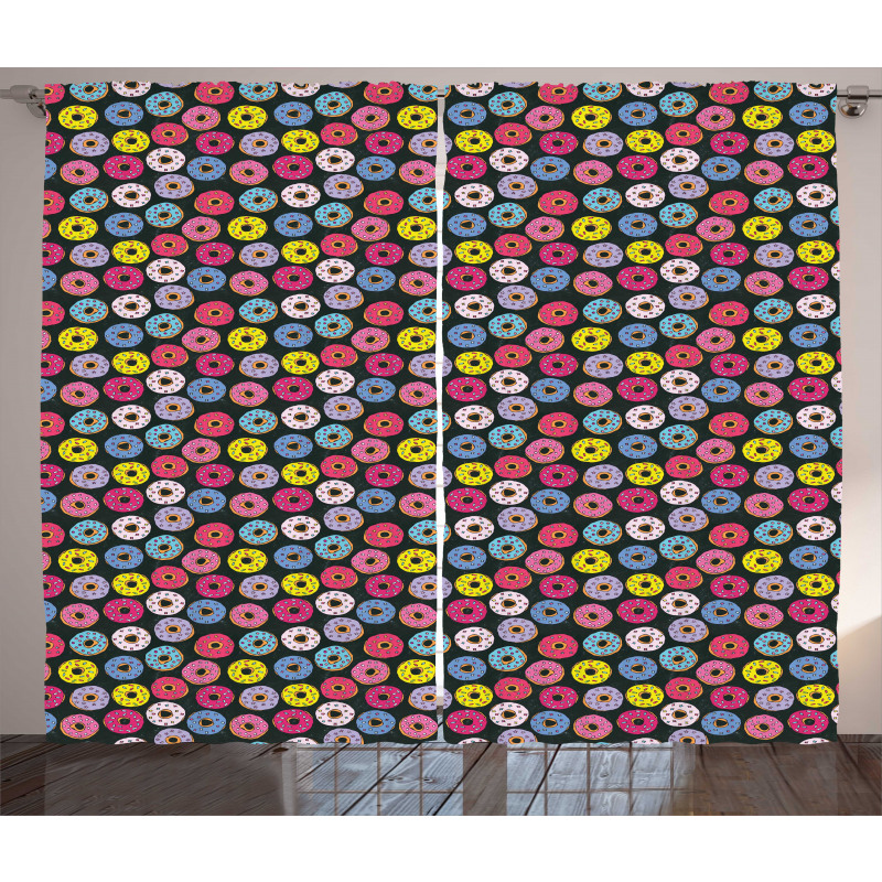 Colorful Ring Donuts Doodle Curtain