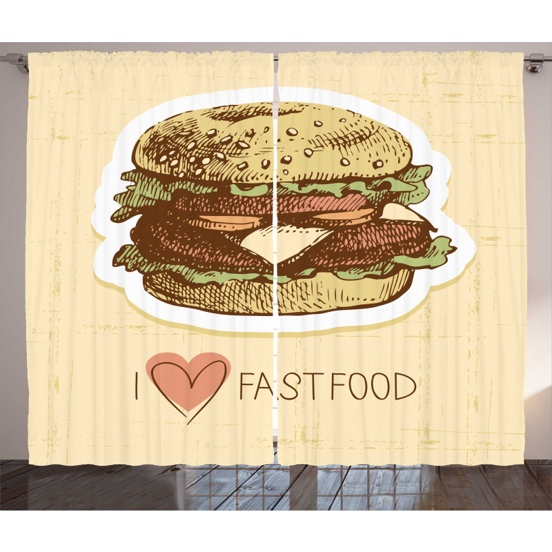 Grunge Retro Fast Food Curtain