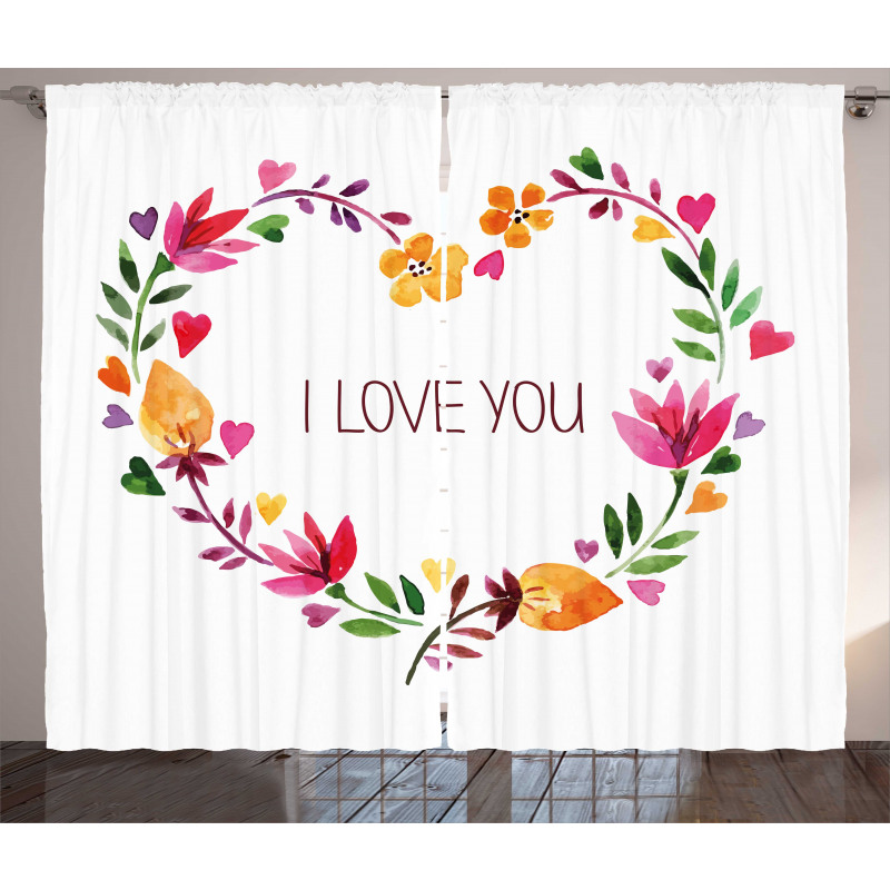 Text in Floral Heart Curtain