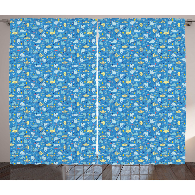 Kids Sharks Whales Fishes Curtain