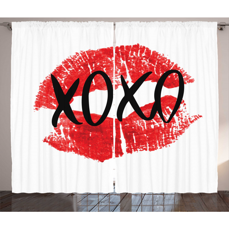 Lips Pattern with Love Kisses Curtain