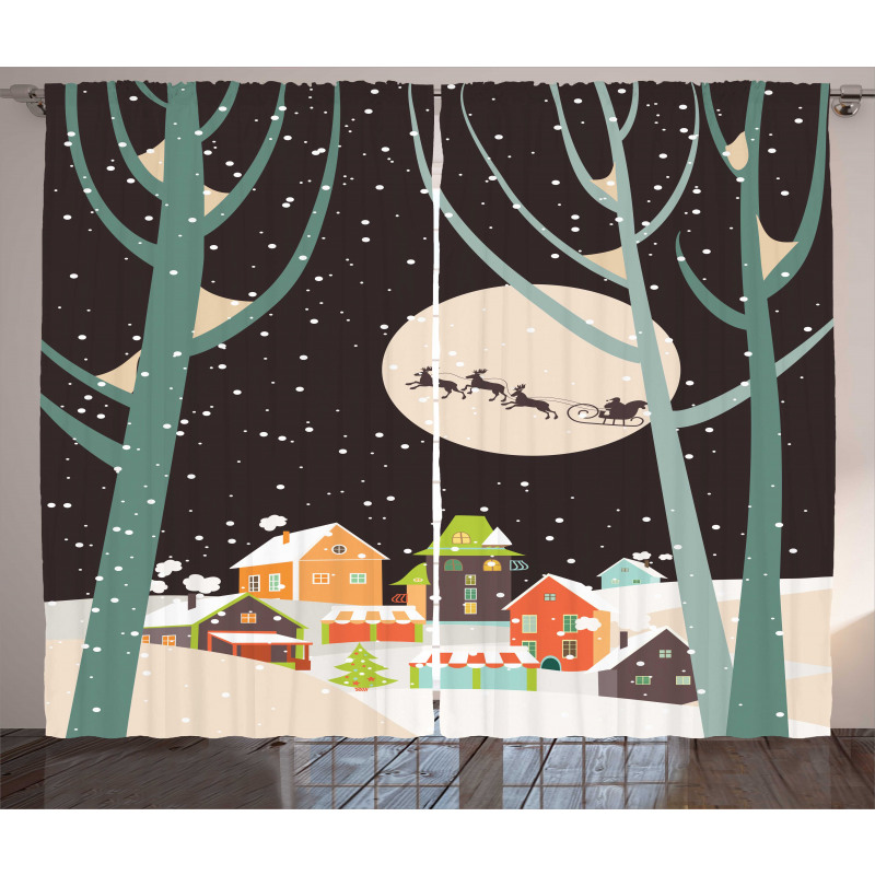 Snow Santa with Deer Town Curtain