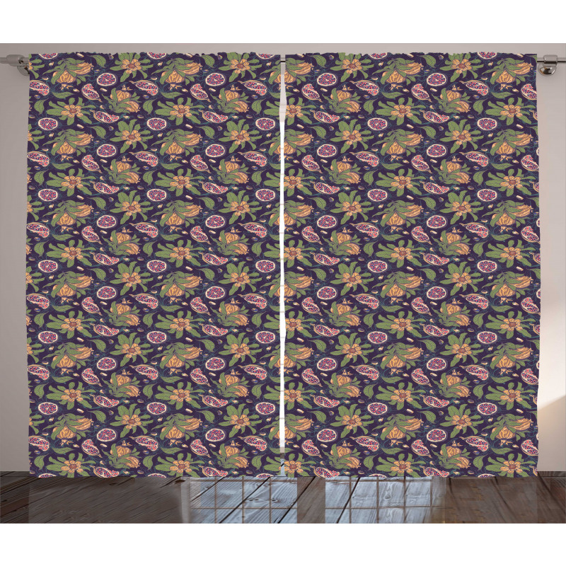 Abstract Pomegranate Floral Curtain